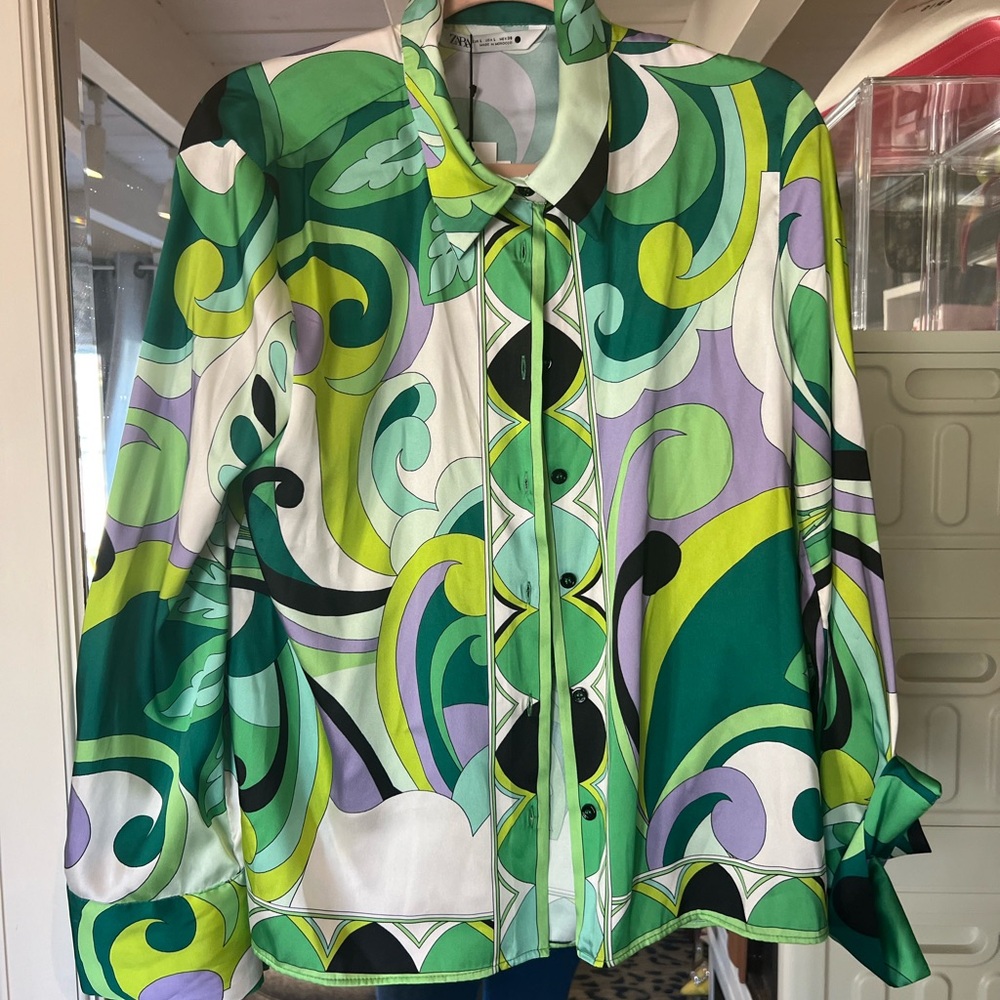 Zara Green and Blue Abstract Top